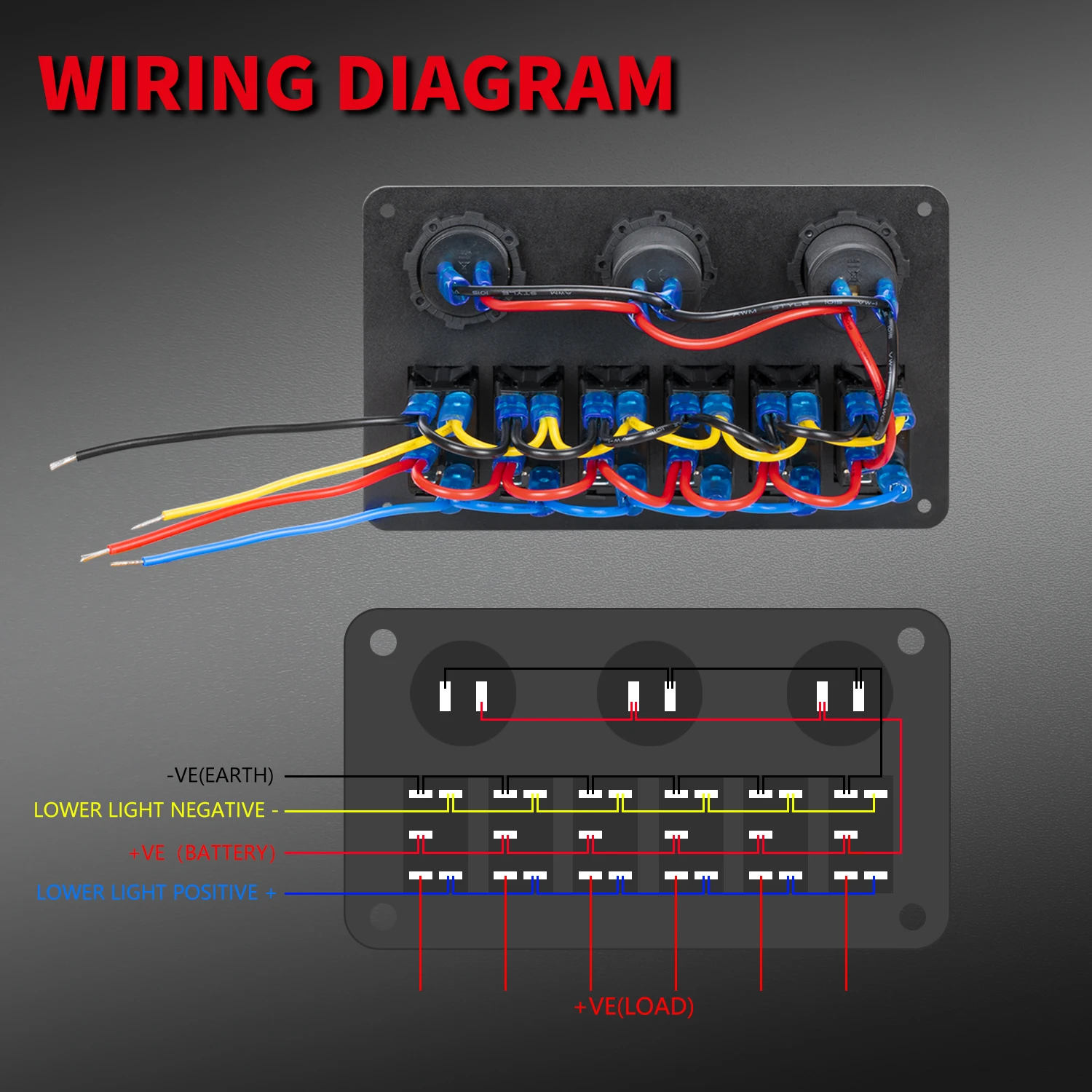 Schakelpaneel, 12V 24V 6 Gang Auto Boot Marine LED Rocker Switch Panel Dual USB Voltmeter Sigarettenaansteker(Oranje