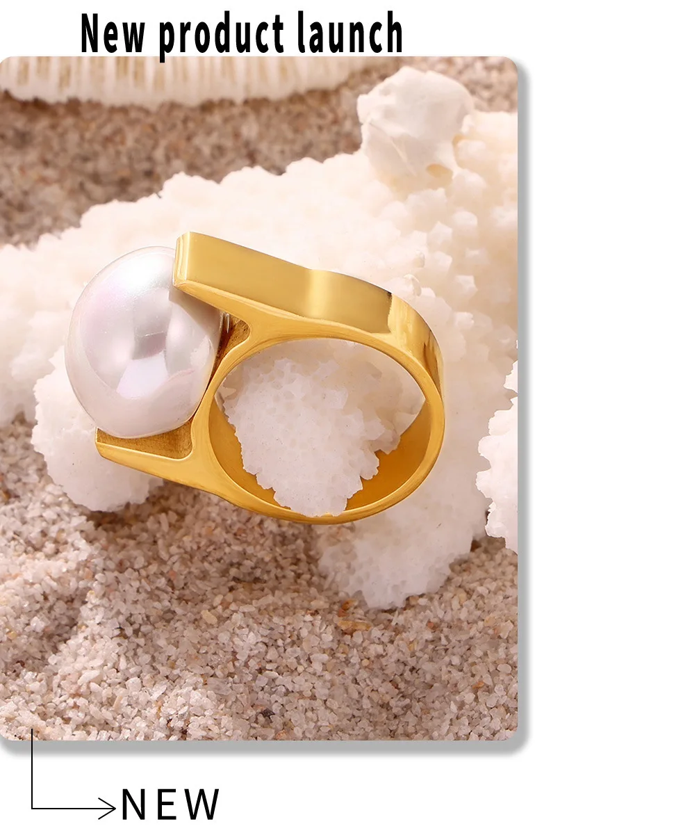Übertriebene große Perle Designer Edelstahl Ringe für Frauen vergoldet Ring Mode Charme Schmuck Geschenk Großhandel – Detail 10