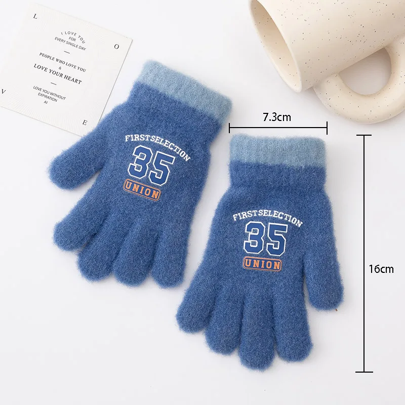 Kids Knitted Gloves Winter Warm Full Fingers Mittens Boys Handsome Cold-proof Soft Children Gloves For 4-8 Years