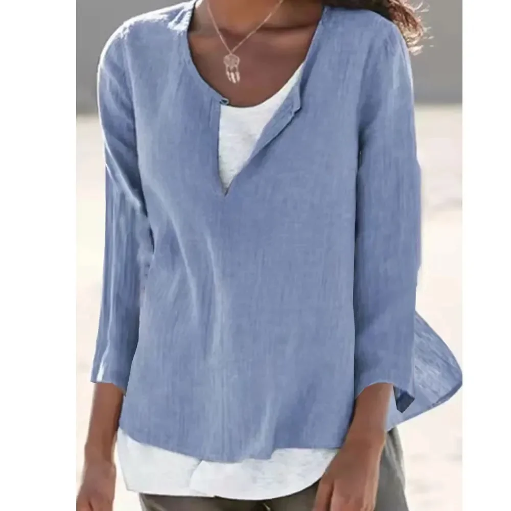 Relaxed Linen-Cotton Women's V-Neck T-Shirt main image 0