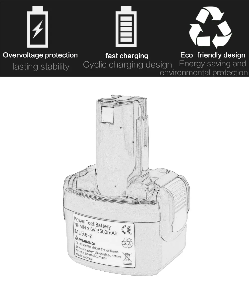 button cell battery NAKEDS-Batterie Rechargeable NI-MH, 9.6V, 3500mAh, Pour Bosch PSR 960, BH984, BAT048, BAT119, L50 button cell