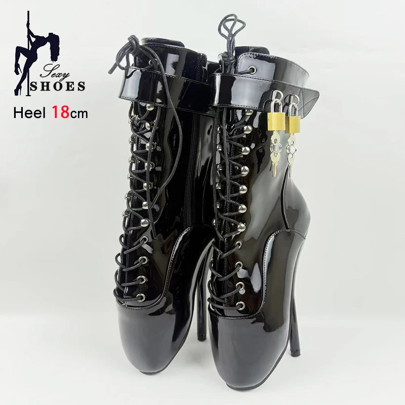 18CM Super High Heel Ballet Short Boots Metal Lock Wrap Strap Sexy Lace-up Cosplay Women Ankle Boots 2025 New Club Fetish Shoes