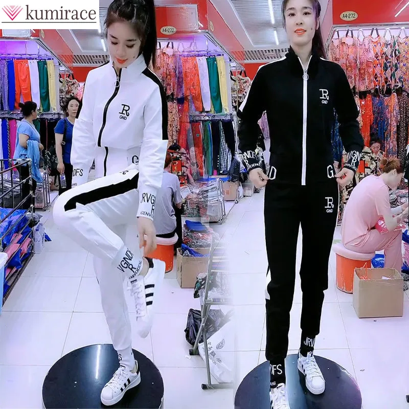 2022 Spring New Sports Suit Women\'s Tracksui Leisure Fashion Korean Version Slim Cardigan Sweater Pants Two Piece Set