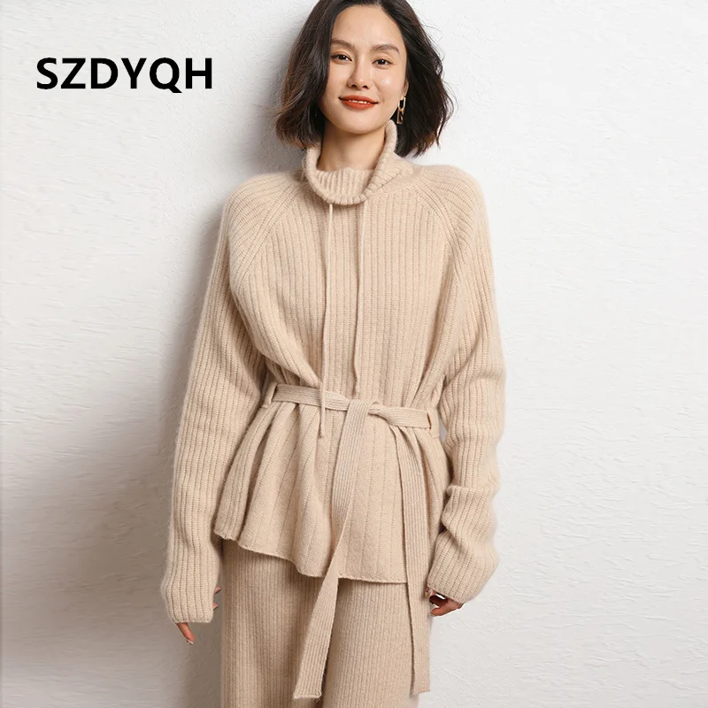 

2023 Hot Sale Autumn Winter New Women's 100% Cashmere Sweater High Collar Pullover Female Loose Large Size Thicken Knit Jumper