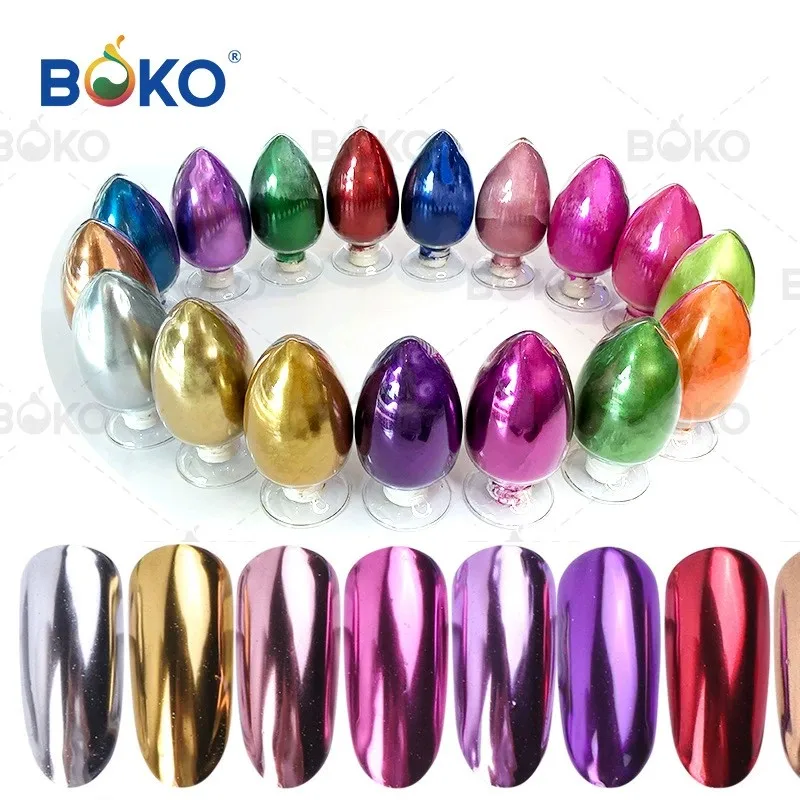 BOKO 0.3g High Quality Color Platinum Pigment Chameleon Mermaid Powder Pure Super Chrome Rainbow Nail Dust Mirror Effect