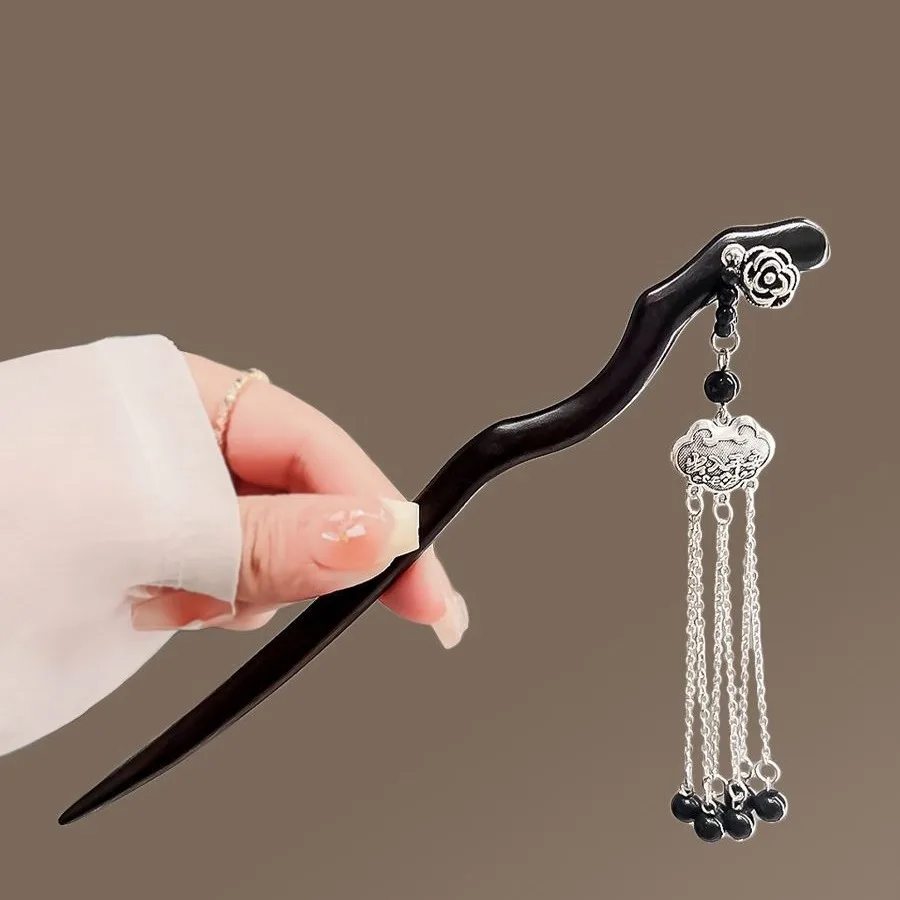 Vintage Wood Tassel Step Shaking Chopstick Hair Stick New Girl Chinese Traditional Style Hair Accessory