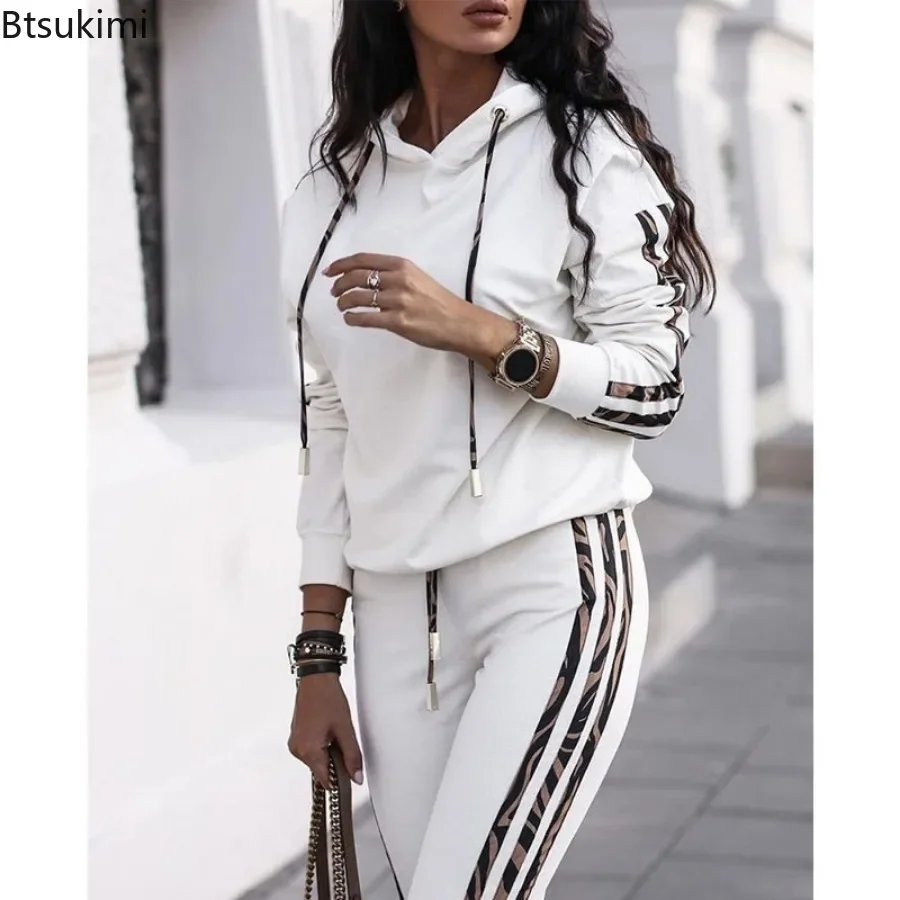 2024 Women's Casual 2 Piece Pant Sets Outfits Spring Autumn Hoodies+Running Pants Sets Women Sweatshirts Hooded Matching Sets stitch disney vintage hoodies women cartoon hooded sweatshirts pullover kawaii special print spring autumn urbano casual clothes