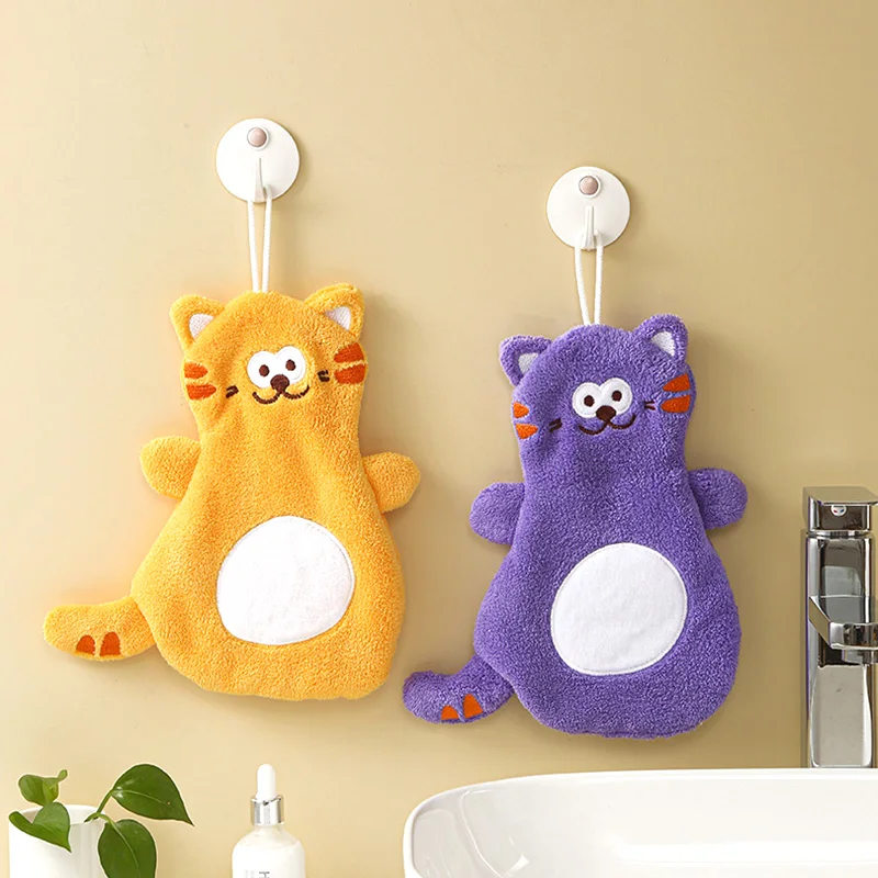 

1PC Bathroom The Towel Cartoon Hand Towels Water Absorption Animal Coral Velvet Wipe Lovely Kitchen Hanging Loops