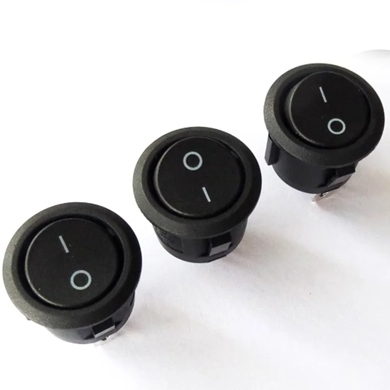 5PCS Black Plastic 2 Pin ON/OFF Round Rocker Switches 6A/250VAC 10A125VAC 20mm Diameter Push Power Button Switch Toggle Switch