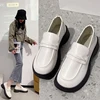 Retro black thick soled small leather shoes for women in autumn French style thick heels and round toe white loafers 1