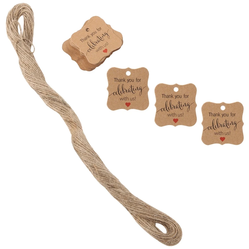 A30u-100 Pcs Thank You For Celebrating With Us Tags Kraft Paper Gift Wrap Tags With Natural Jute Twine For Baby Shower,Christmas