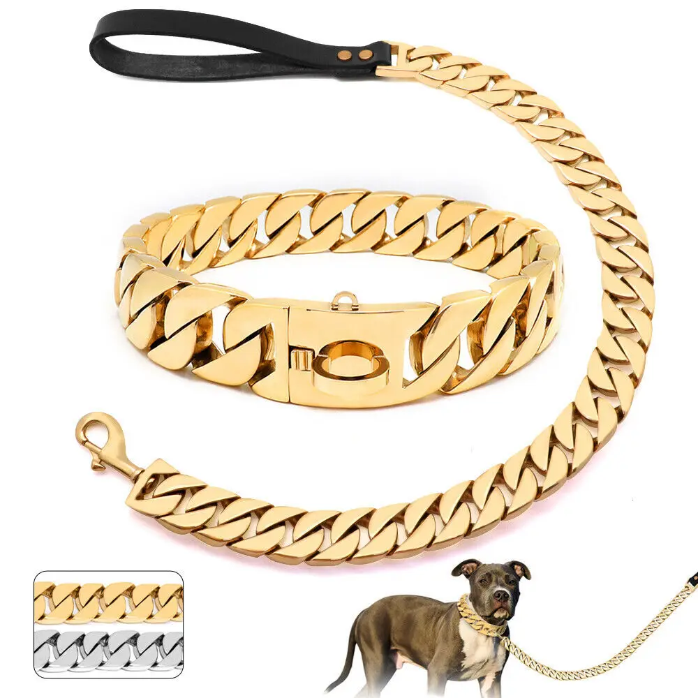 Stainless Steel Gold Dog Chain Leash Super Strong Dog Metal