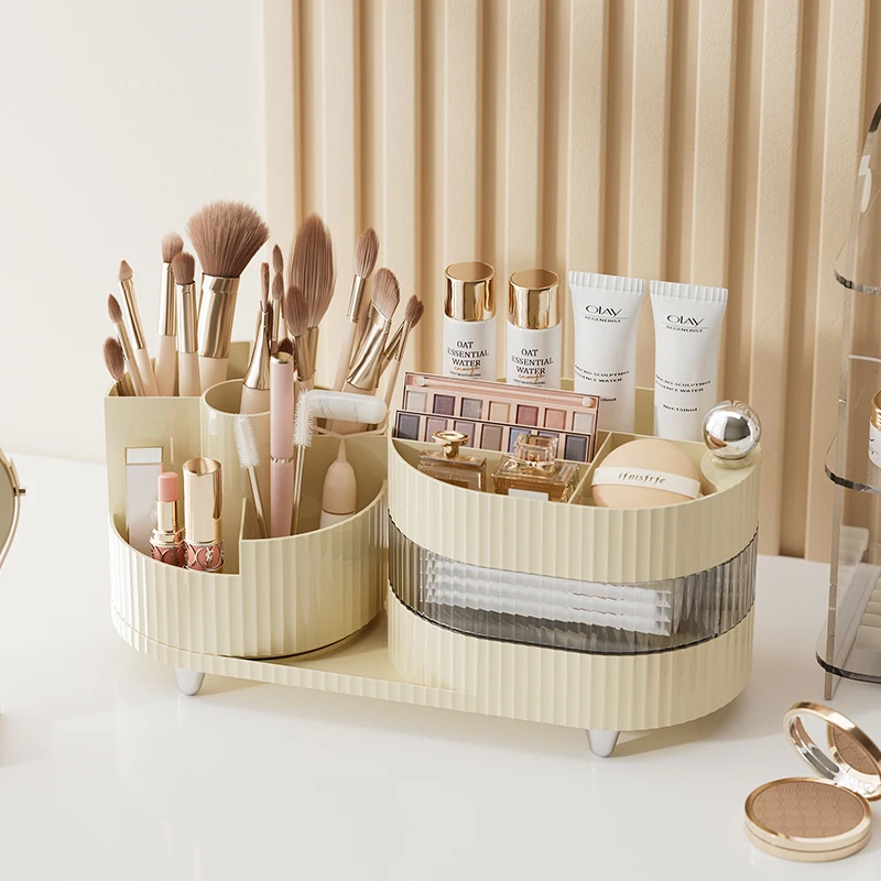 Makeup Storage Box Desktop Rotated Cosmetics Storage Box Large Capacity Makeup Brush Eyeshadow Lipstick Compartment Shelf
