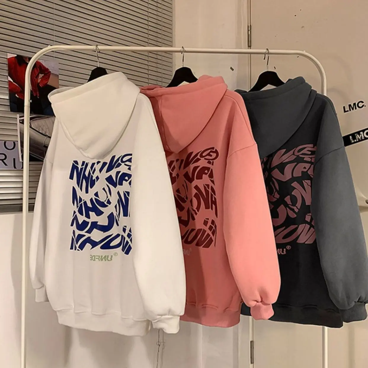 Vintage Women Men Letter Printed Hoodies Casual Warm Long Sleeve Baggy Pullover New Loose Y2K Harajuku Thin And Thick