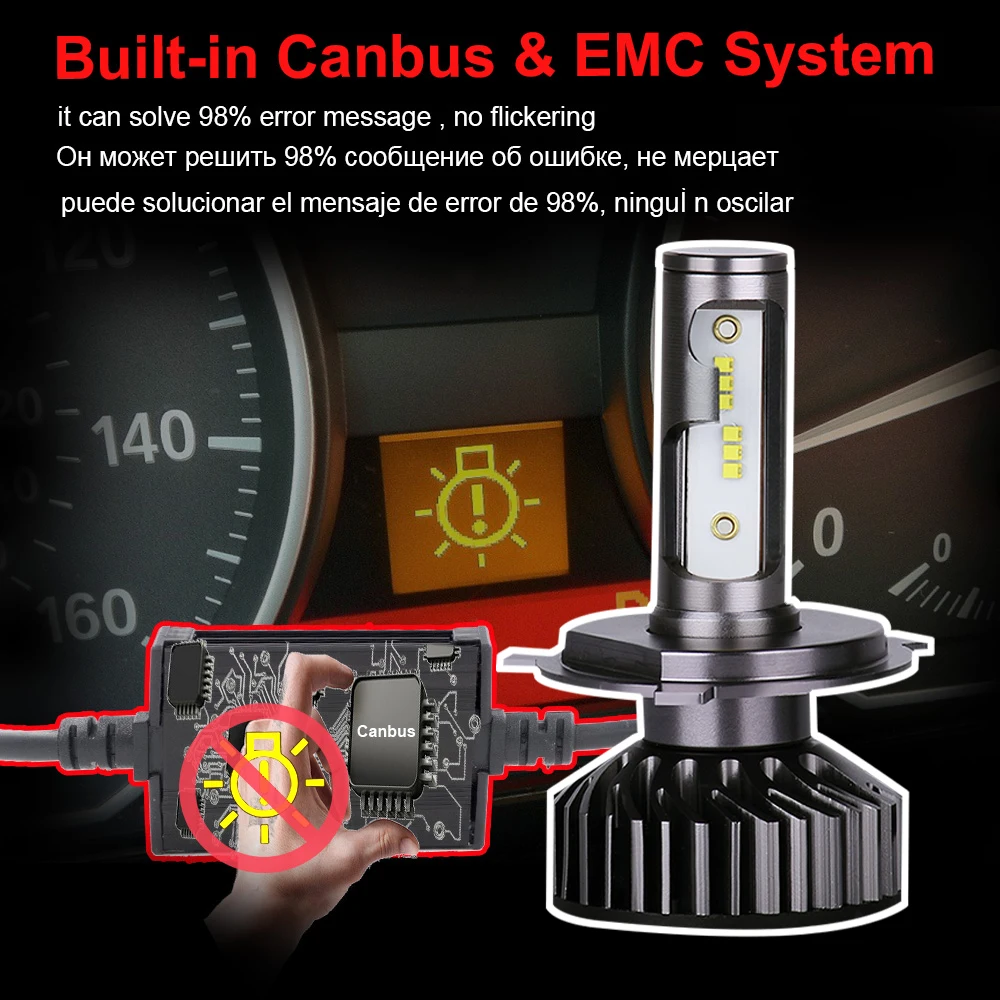 PANDUK H7 LED H4 ZES 20000LM 80W Canbus H11 H8 H1 9005 HB3 9006 HB4 LED HB3 Headlight Bulb Led for Car Lights 6000K 12V