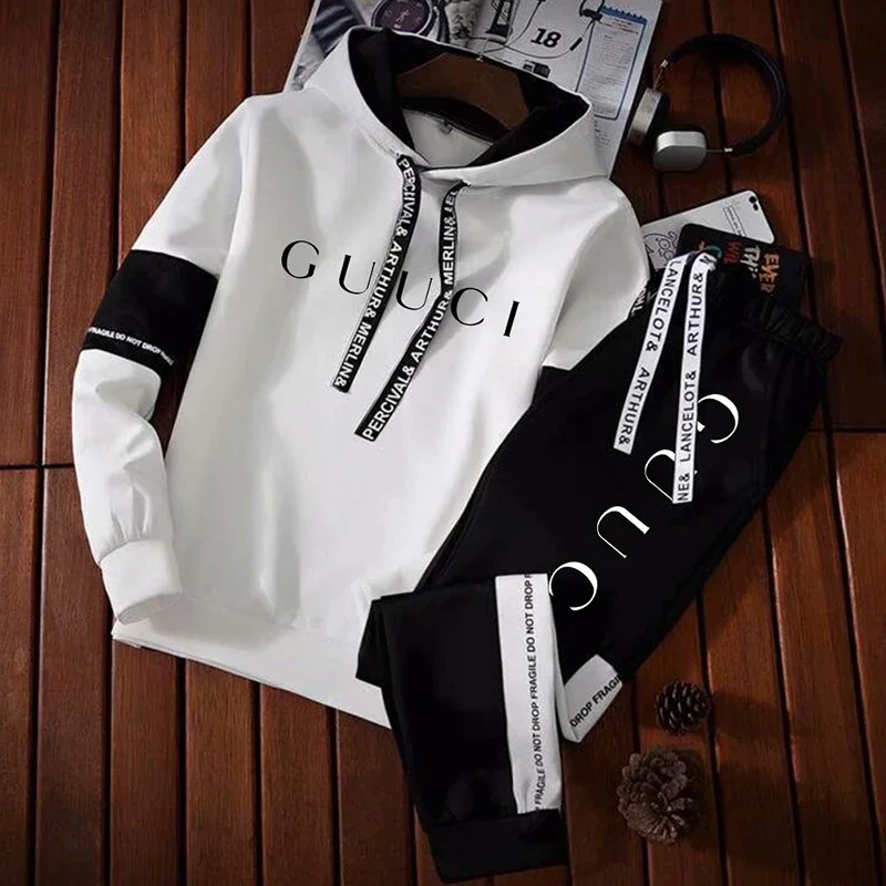 Sports Suit Tracksuit Set Sports Set Outdoor Suit Set Mens Tracksuit Casual Hooded Sweatshirt Daily Jogging Sport Fashion Street Clothing Trendy Print Versatile Tops Pants Suit