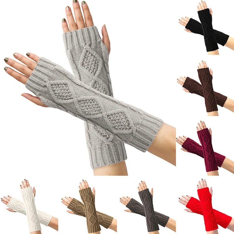 

Unisex Long Winter Arm Warmer Fingerless Knitted Thumb Hole Gloves Soft Mitten