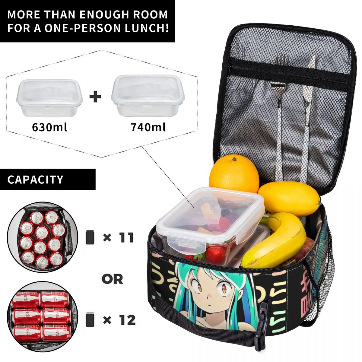 Lum Urusei Yatsura Insulated Lunch Bags Large Anime Lunch Container Thermal Bag Tote Box Beach Travel Men Women