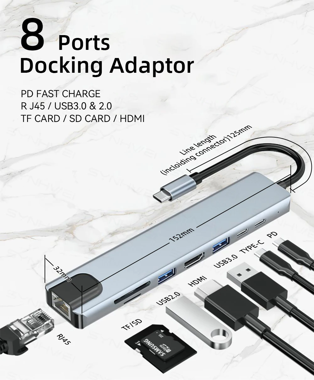 C HUB Docking Station, USB 3.0, RJ45,
