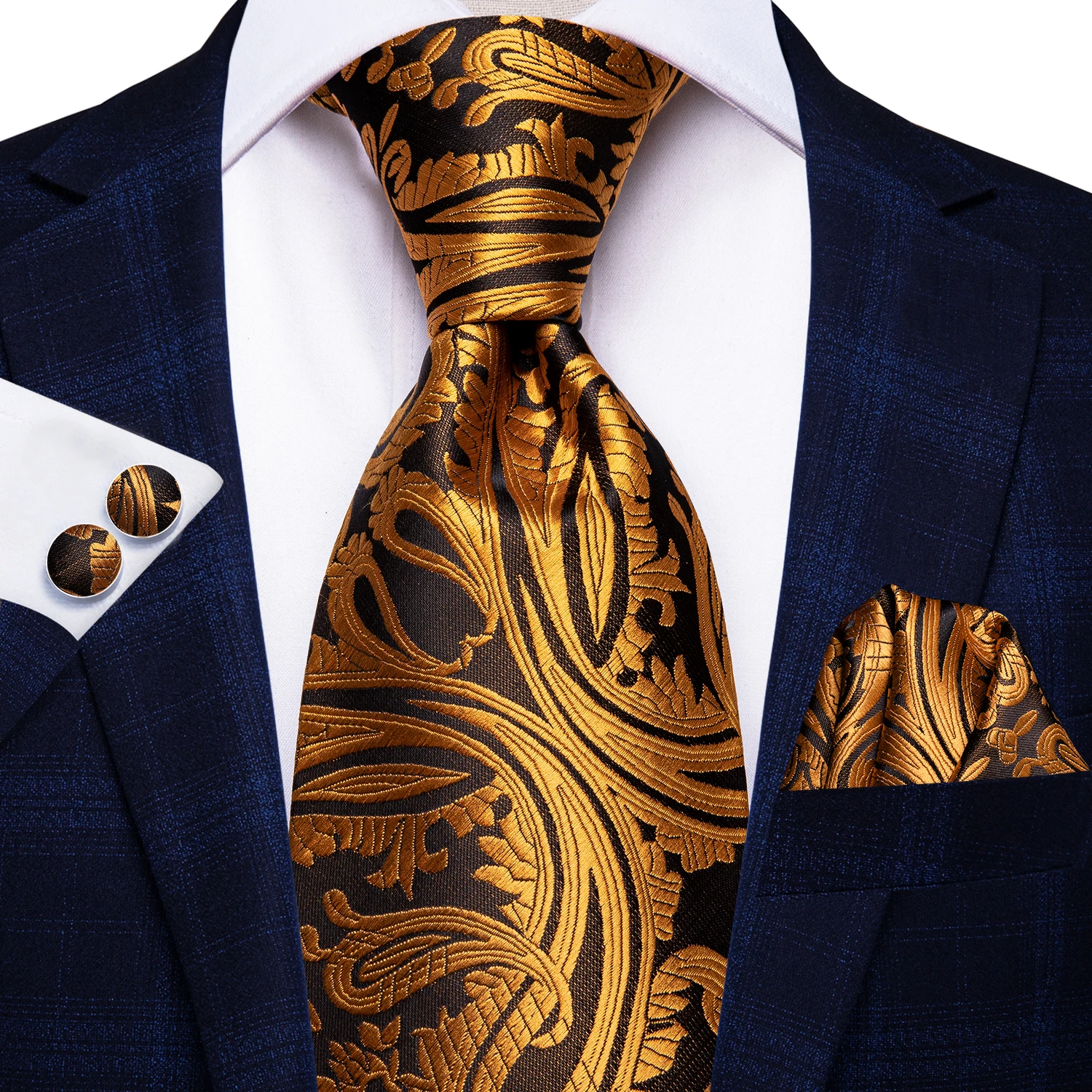 Neck Tie Men's Tie Set 8.5cm Wedding Ties For Men Paisley Silk Necktie Hanky Cufflinks Set