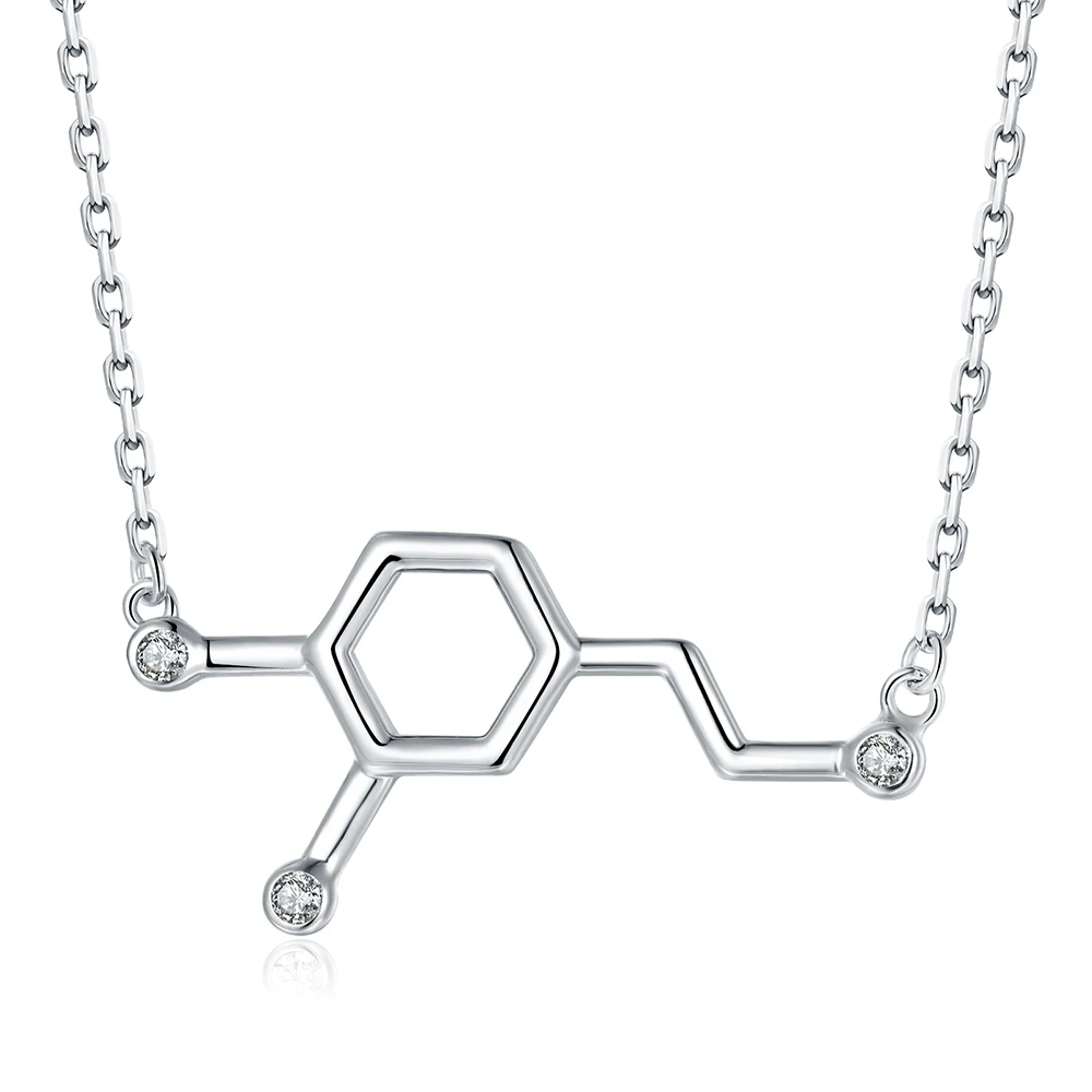 925 Sterling Silver Serotonin Molecule Pendant Caffeine Dopamine Necklaces for Women Chemistry Graduates Science Jewelry Lovers