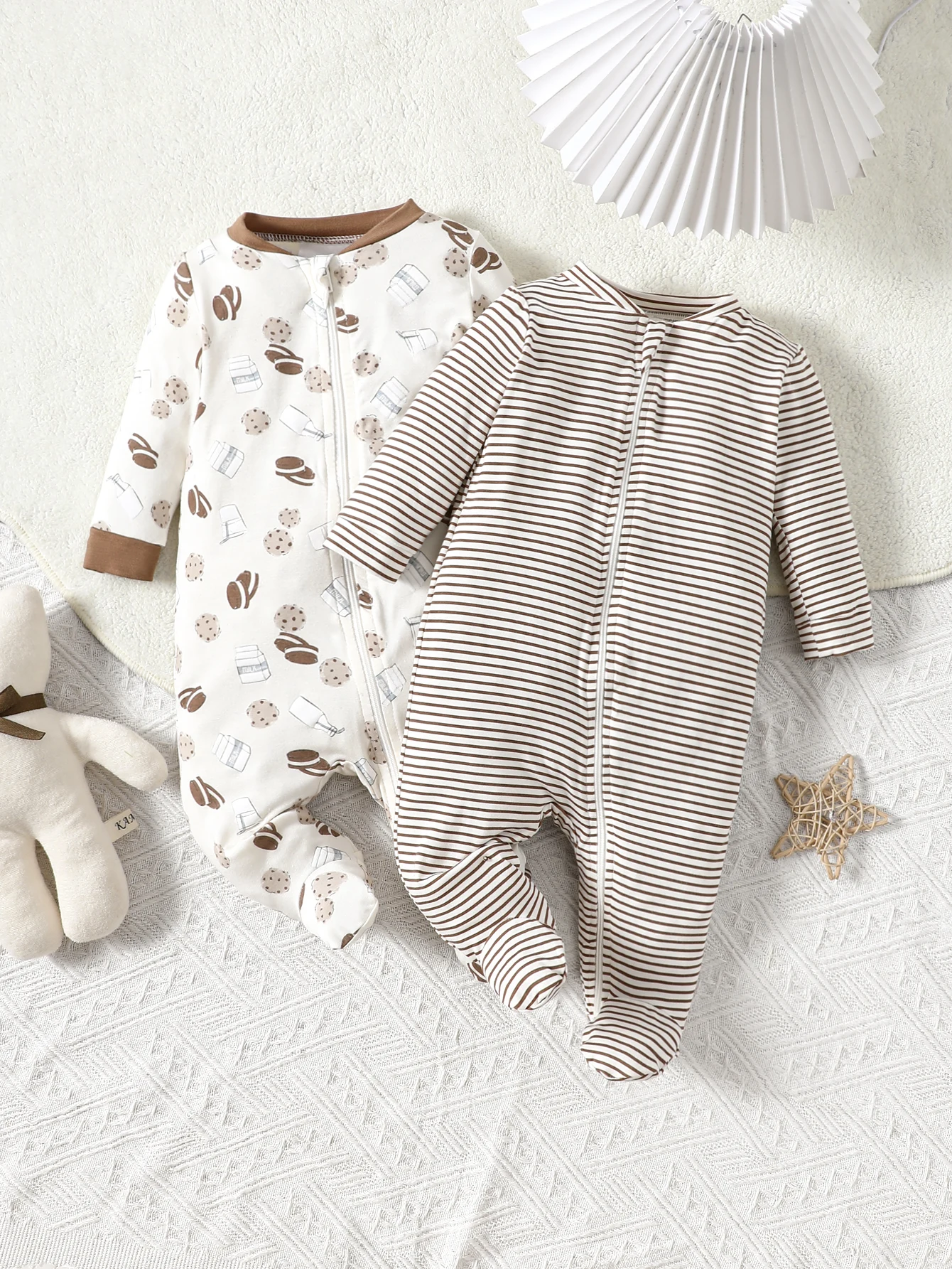Baby Ankle Jumpsuit 2PCS Spring and Autumn Girls/Boys Bamboo Fiber Breathable Comfortable Brown Clean Flower Series baby clothes baby sleepsuit