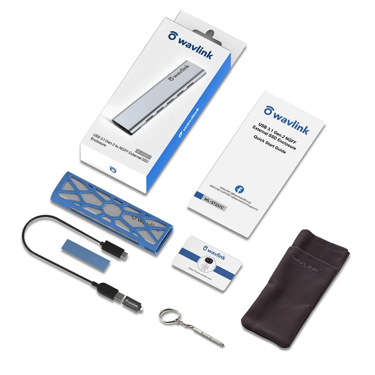WAVLINK 외장 SATA NGFF SSD용 USB C M.2 인클로저, SATA NGFF SSD B + M 키 또는 B 키 인터페이스 지원, USB 3.1 Gen 2, 10Gbps