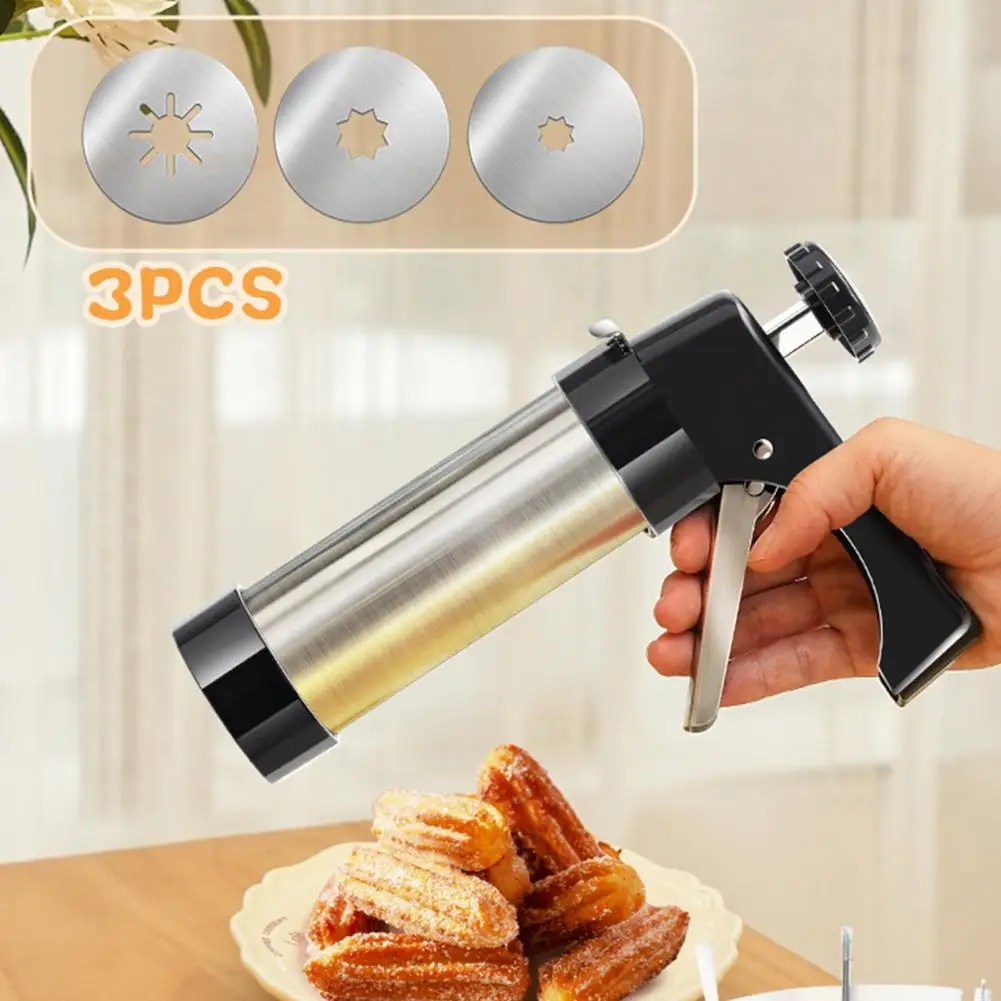Churro Maker with Piping Bag Stainless Steel Churro Maker Machine Kit with Piping Tips Bag Brush Easy to Fill Fritters for Press