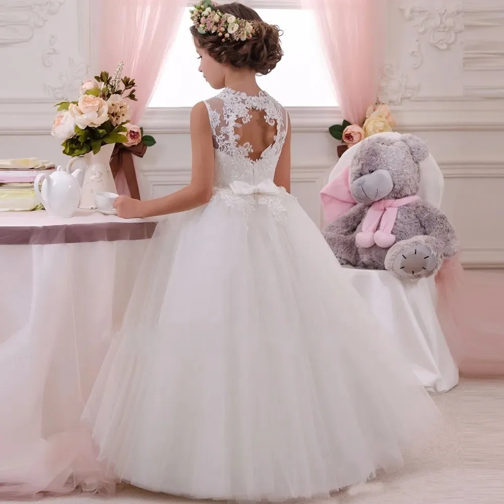 

Flower Girl Dresses White Lace Fluffy Pageant Dresses For Little Princess First Communion Birthday Wedding Prom Party Banquet