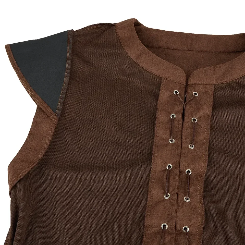 Gilet Vintage Uomo Rinascimentale – Scollo A V, Senza Maniche, Effetto Camoscio, Costume Da Pirata O Vichingo, Per Cosplay E Feste