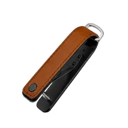 All - in - One Compact Aluminum Outdoor Keychain and Leather Organizer (Brown)