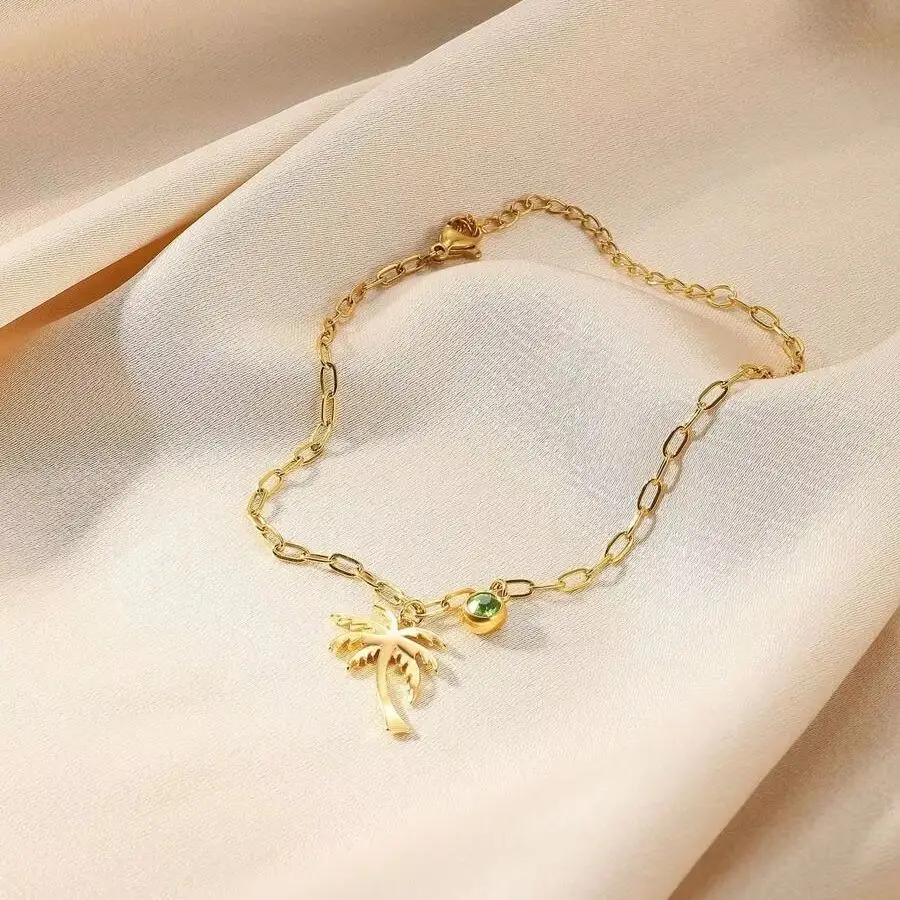 Gold Plated Stainless Steel Chain Anklets For Women