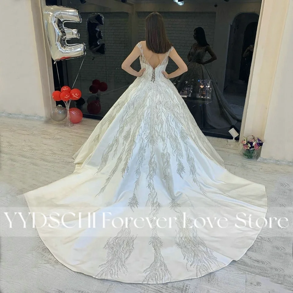 Wunderschöne weiße/elfenbeinfarbene, glitzernde, mit Pailletten besetzte Brautkleider mit Flügelärmeln 2026, luxuriöses Prinzessinnen-Brautkleid mit Schnürung, Vestido De Noiva – Detail 6