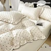 3pcs  Korean lace Duvet Cover Set (1*Duvet Cover + 2*Pillowcase, Without Core), Black dot print print Bedding Set 4