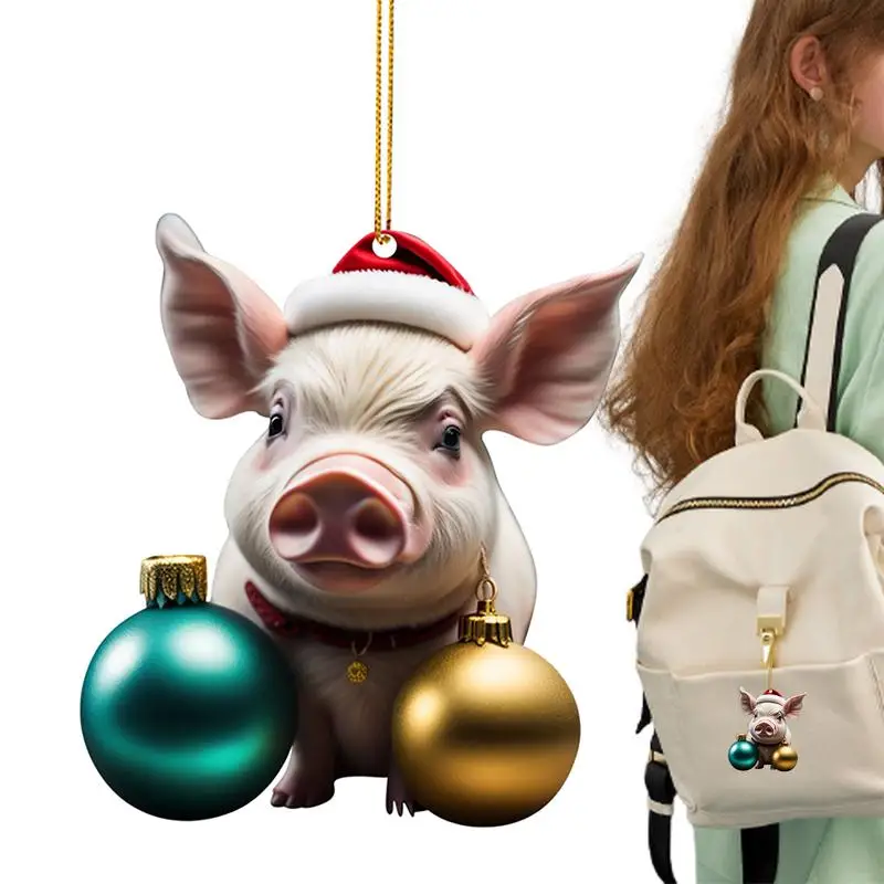 

2D Acrylic Pig Car Charm christmas tree hanging Ornament Car Mirror Suspension Decoration Swinging Pig Car Decorative pendant