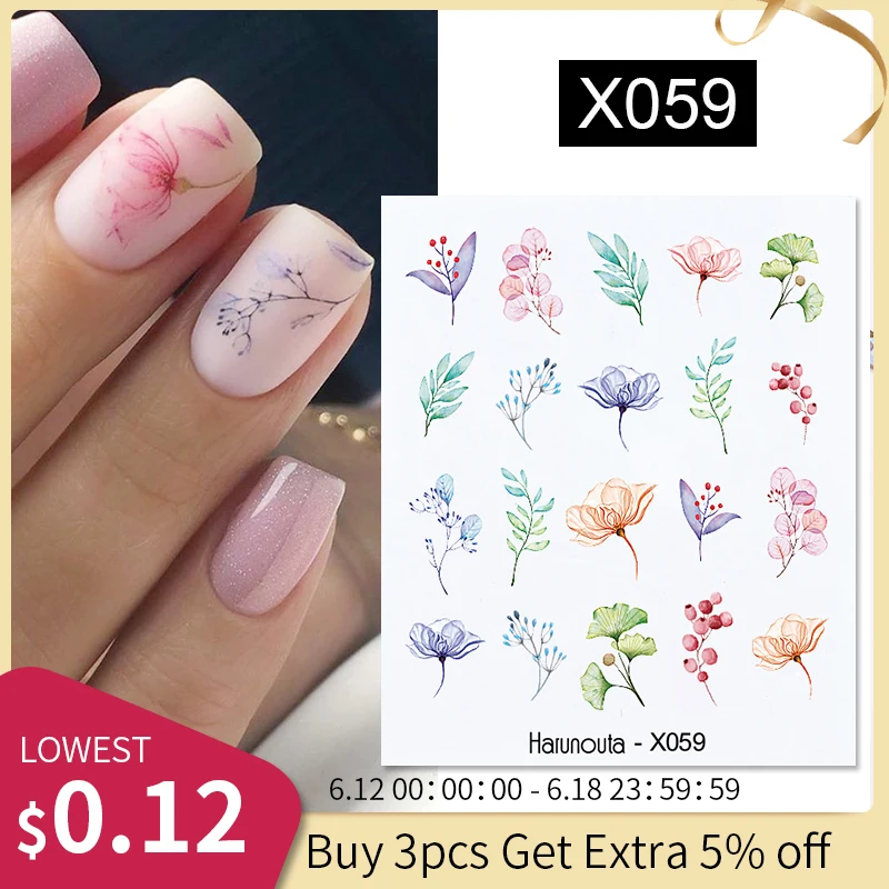 1pc Spring Water Nail Decal And Sticker Flower Leaf Tree Green Simple Summer Diy Slider For