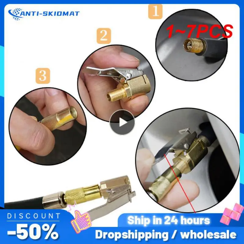 

1~7PCS Inflatable Pump For Car Tire Air Chuck Inflator Pump Valve Connector Clip-on Adapter Brass Auto Tyre Wheel Valve