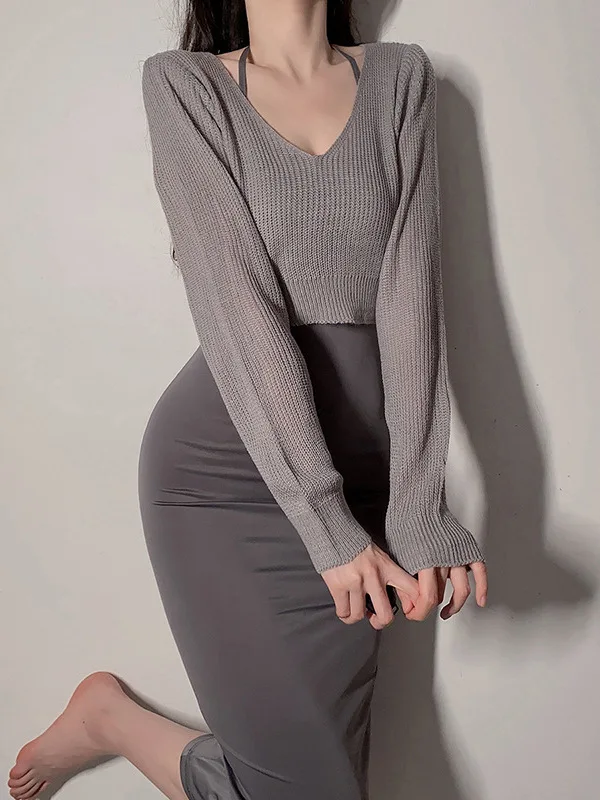 Fun Lingerie Sexy Women's Strap Long Dress Passionate Temptation Sheer Style Elasticity Backless Fashion Neck Mounted Top NO56 2