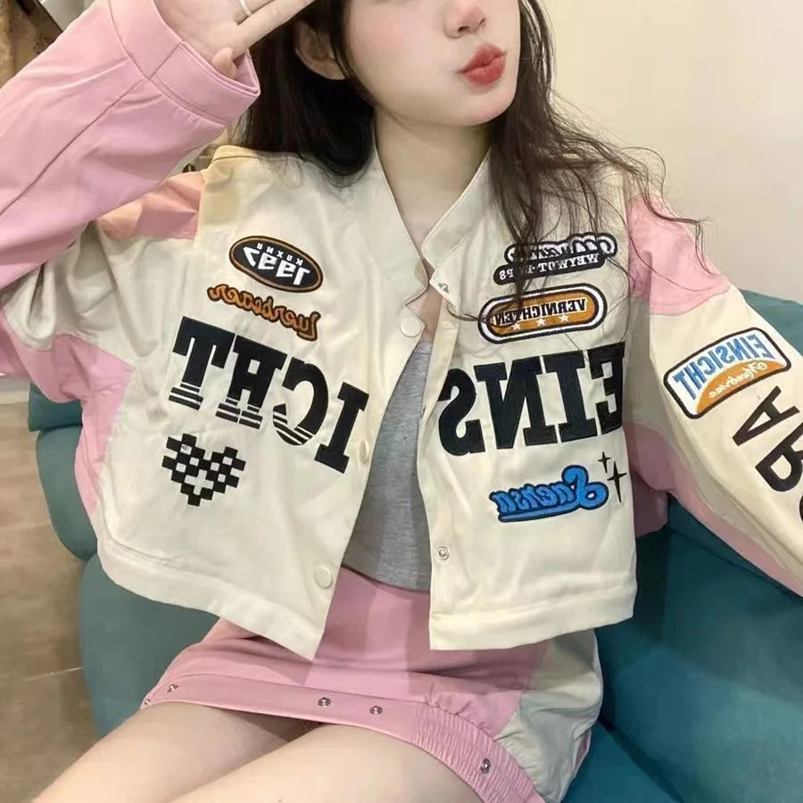 Windproof Hip Hop High Street All Match Racing Wear American Women's Oversize Detachable Biker Jackets Coats Couples 2022 New
