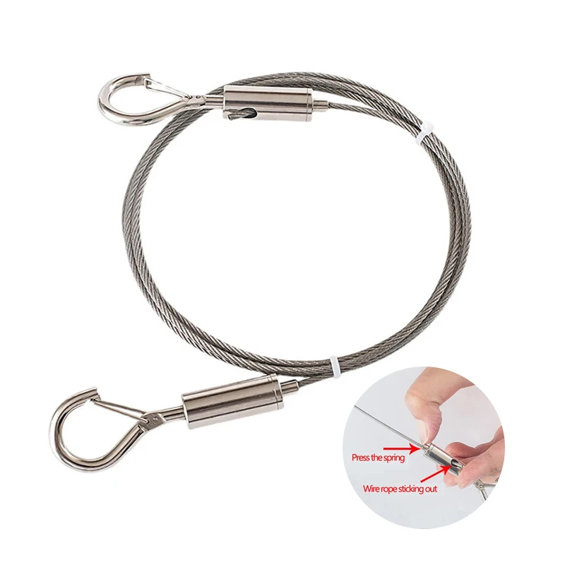 Stainless Steel Wire Rope Wire Rope Hook 1.5mm Adjustable Automatic Wire Rope Spring Hook Clothesline Hanging Solution System Suspension Code Stainless Steel Cable