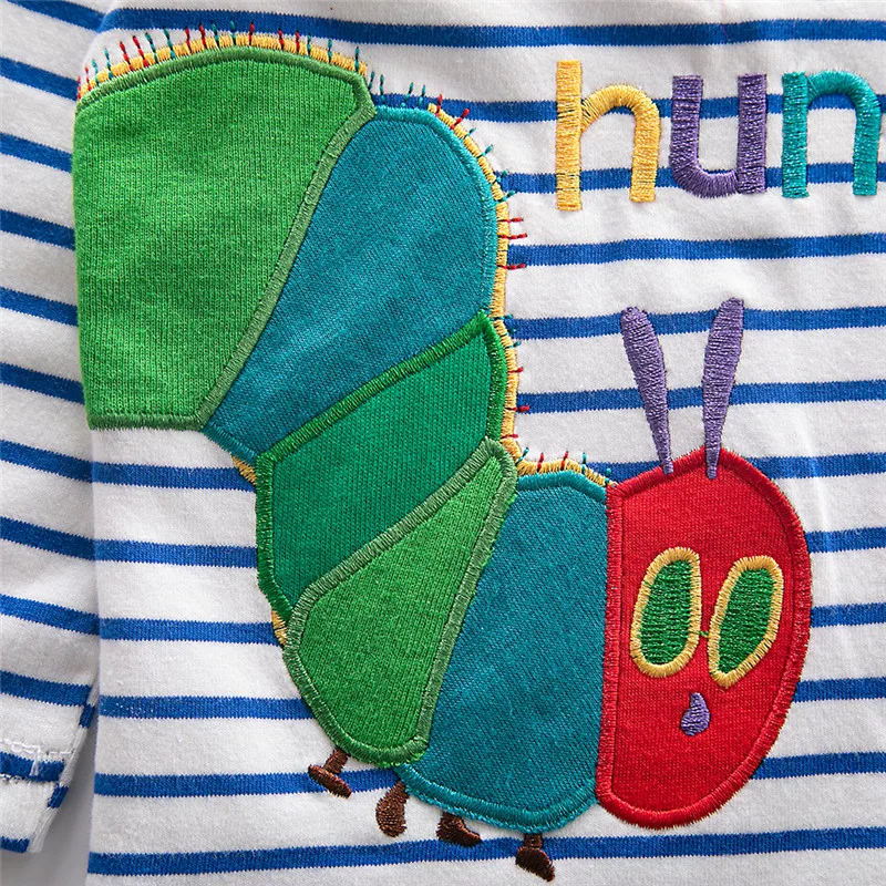 Jumping Meters 2-7T New Arrival Striped Animals Embroidery Boys Tshirts Autumn Winter Children's Clothes Long Sleeve Kids Tops 6