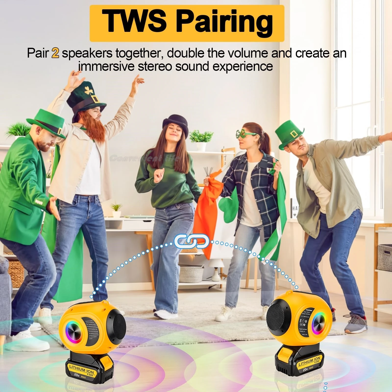Wireless Bluetooth Speaker Compatible with DeWalt 20V Max Battery TWS Paring BT5