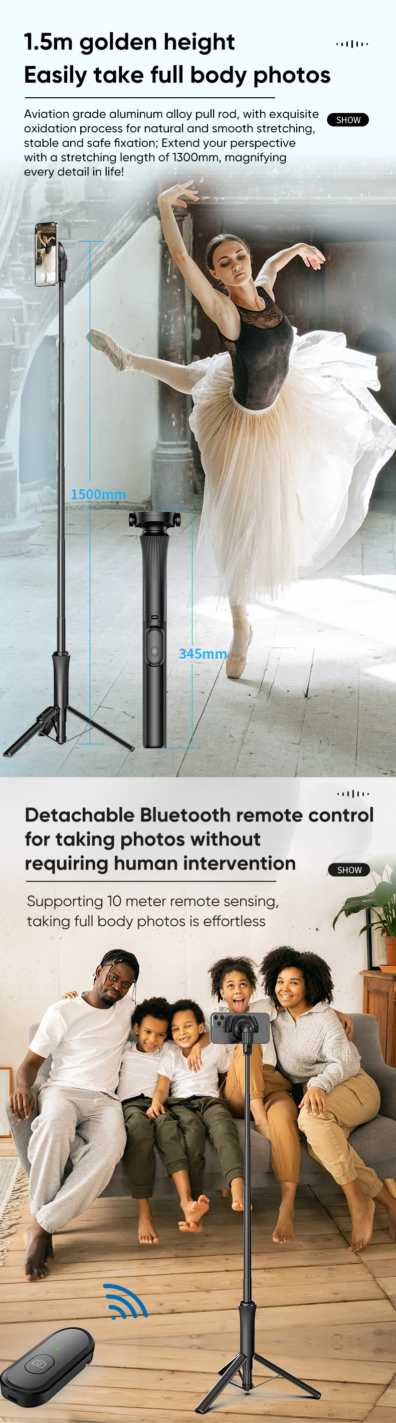 Description Picture 6 of itemMagnetic Selfie Stick Phone Tripod with Wireless Remote, Extendable Cell Phone Tripod Stand, Compatible with MagSafe, Cellphone