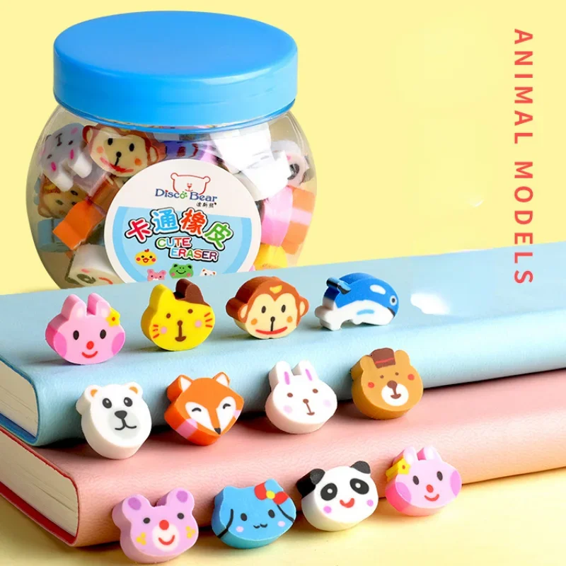 창의적인 동물 과일 연필 지우개, 귀여운 고무 지우개, 미니 카와이 문구, 어린이 학생 사무용품, 50 개/세트