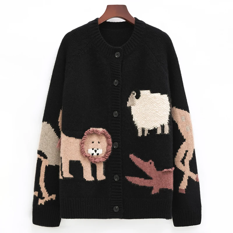 100% pure cashmere sweater for women Autumn/Winter High-grade loose-thickened Zoo Europe Station short sweater knitted cardigan 2