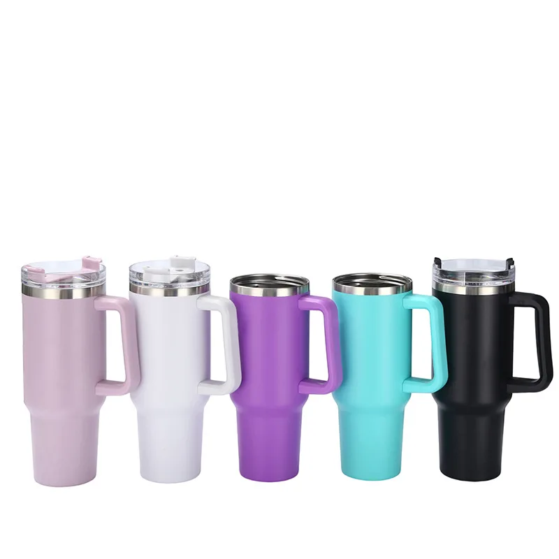 40oz Straw Coffee Insulation Cup With Handle Portable Car Stainless Steel  Water Bottle LargeCapacity Travel BPA Free Thermal Mug - CJdropshipping