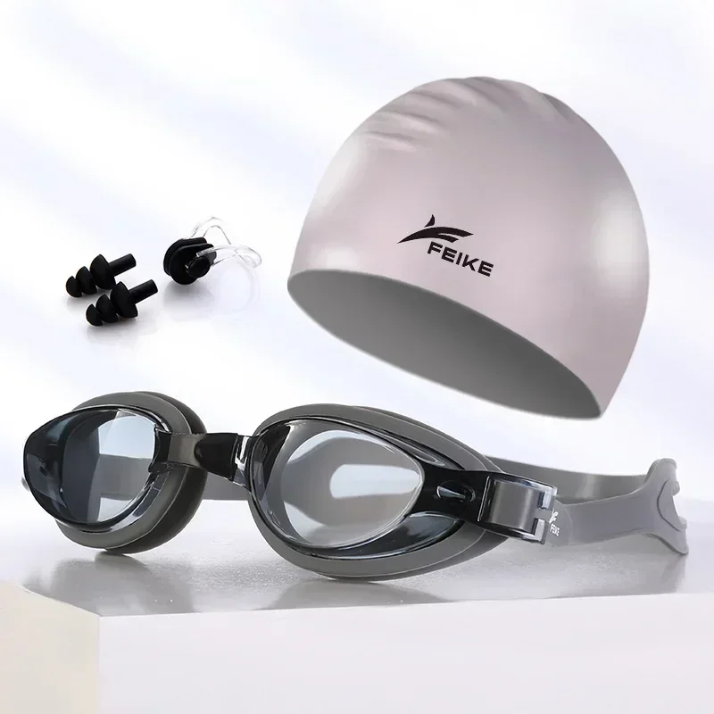 Myopia Swimming Goggles Swim Cap Swimming Glasses Anti-fog Waterproof Cap Waterproof Sleeve Nose Clip Earplugs Set