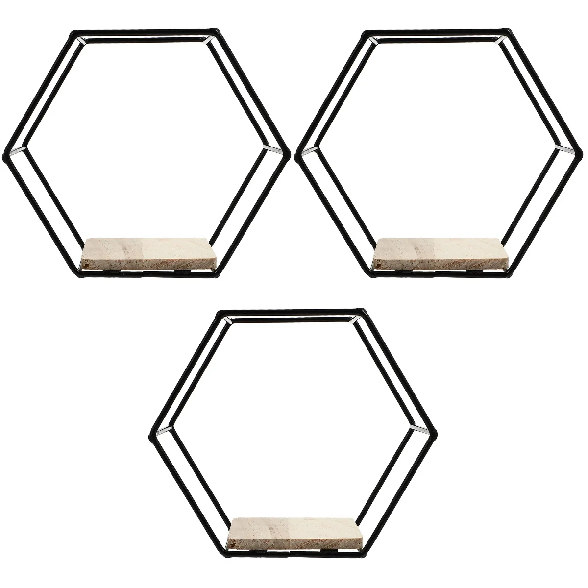 

3 Pcs Hexagonal Rack Iron Wall Hanging Shelf Bohemian Home Decor Photo Frame Craft Storage Wood Mounted Holder