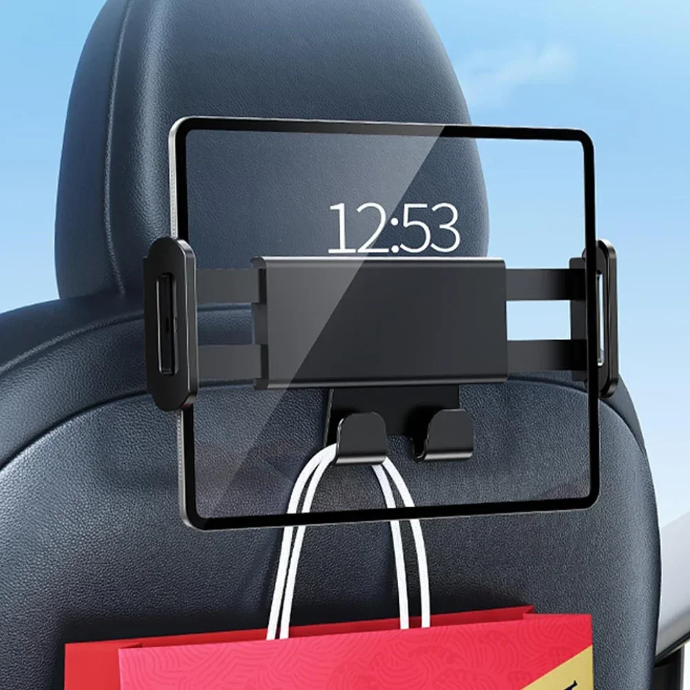 For Tesla Model 3/Y Back Seat Phone Holder with 2 hooks 360&deg; Rotate Stand Auto Headrest Bracket Support for Tablet PC iPad Mini