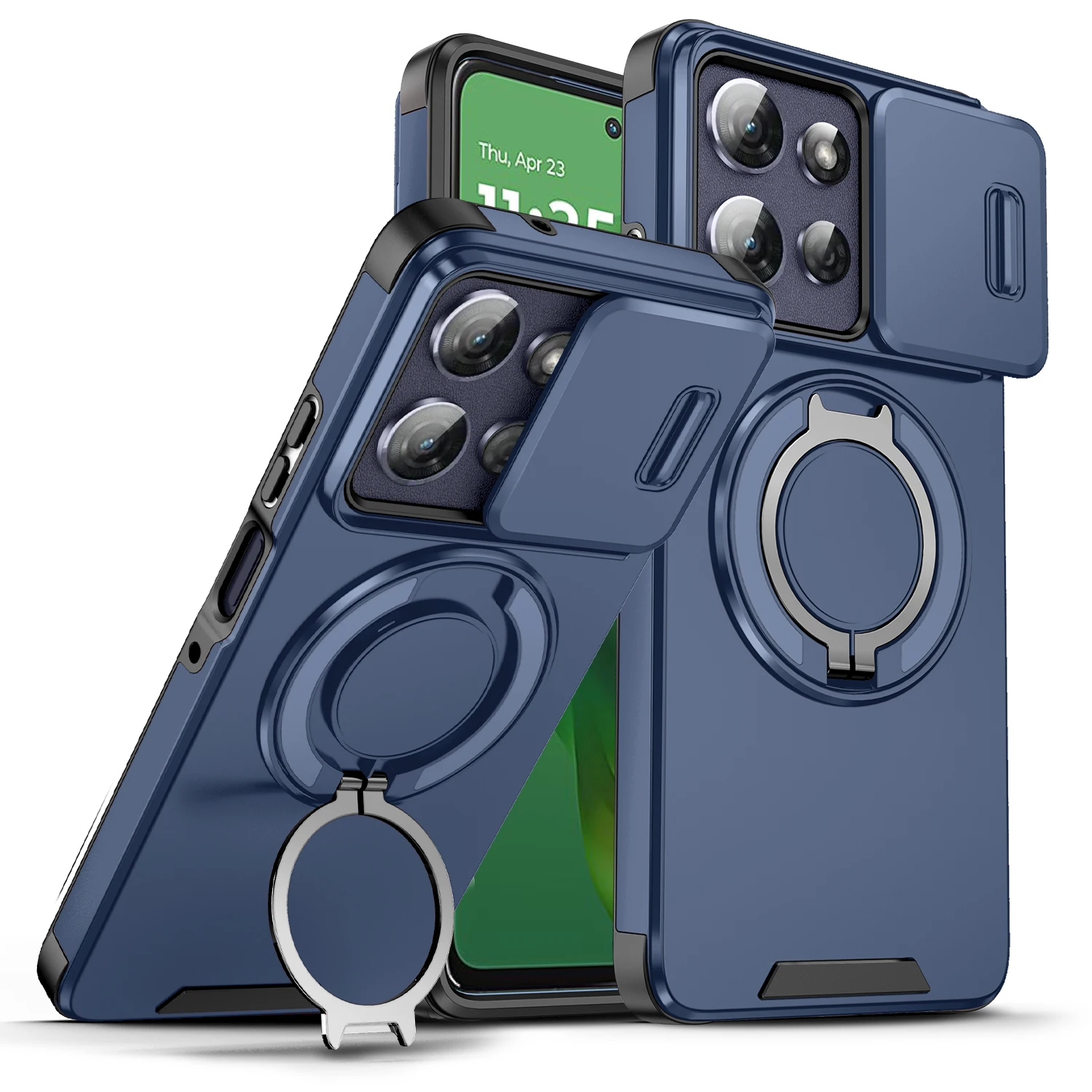 Luxury Lens Sliding Cover Rotating Ring Phone Case with Magnetic Charging Protection